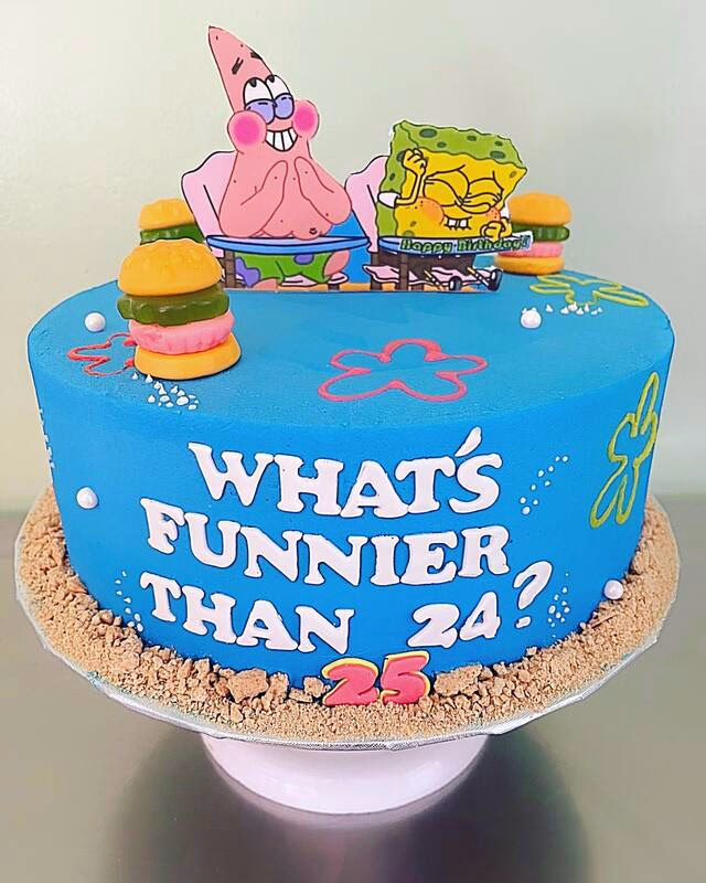 A cheerful SpongeBob SquarePants themed cake, featuring the beloved character and elements from Bikini Bottom.