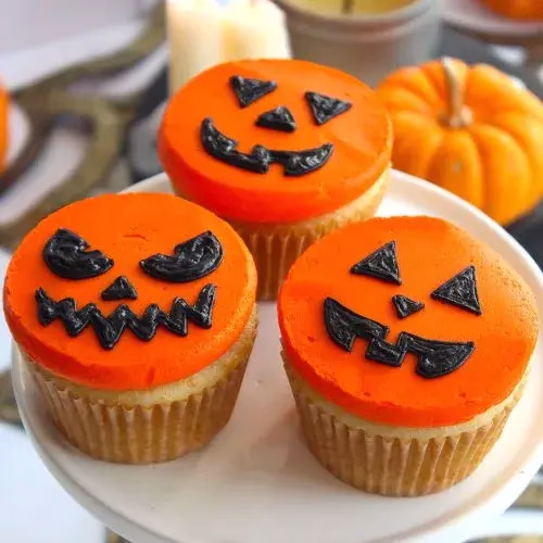 Jack-o-lantern nut free cupcakes